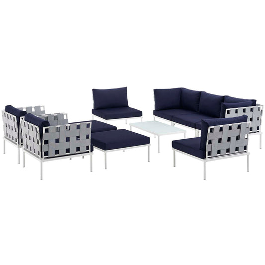Harmonize 10-Piece Alfresco Sectional Sofa Set, White & Navy