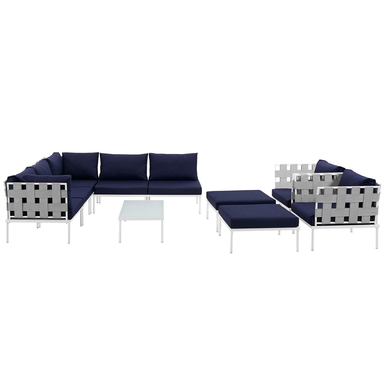 Harmonize 10-Piece Alfresco Sectional Sofa Set, White & Navy