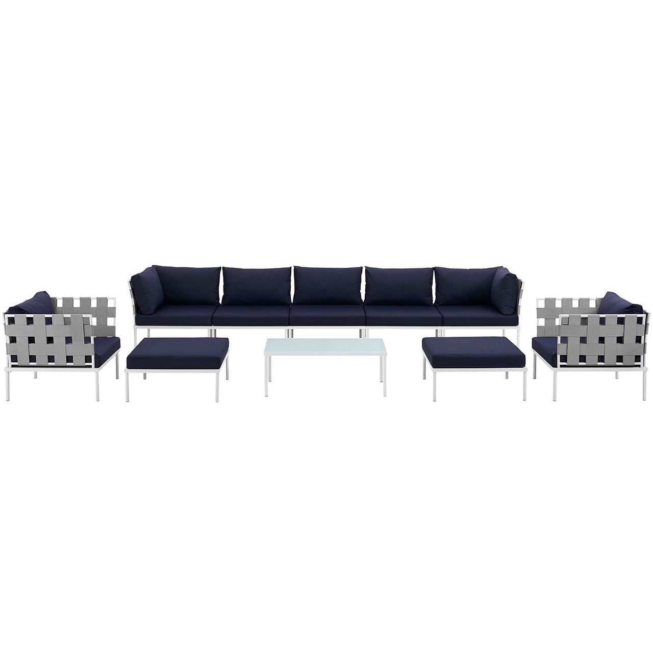 Harmonize 10-Piece Alfresco Sectional Sofa Set, White & Navy