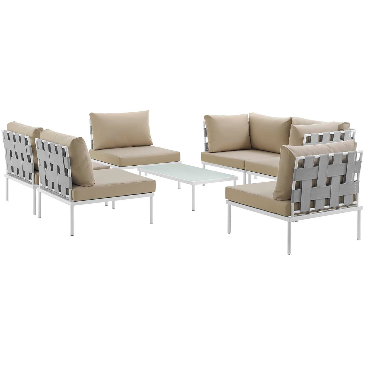 Harmonize 7-Piece Alfresco Sectional Sofa Set, White & Beige