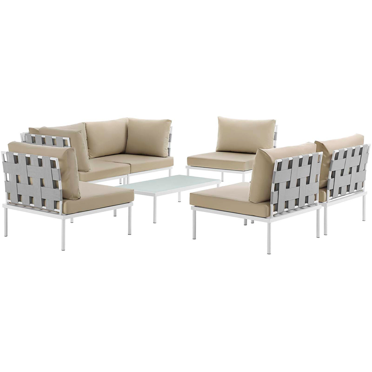 Harmonize 7-Piece Alfresco Sectional Sofa Set, White & Beige