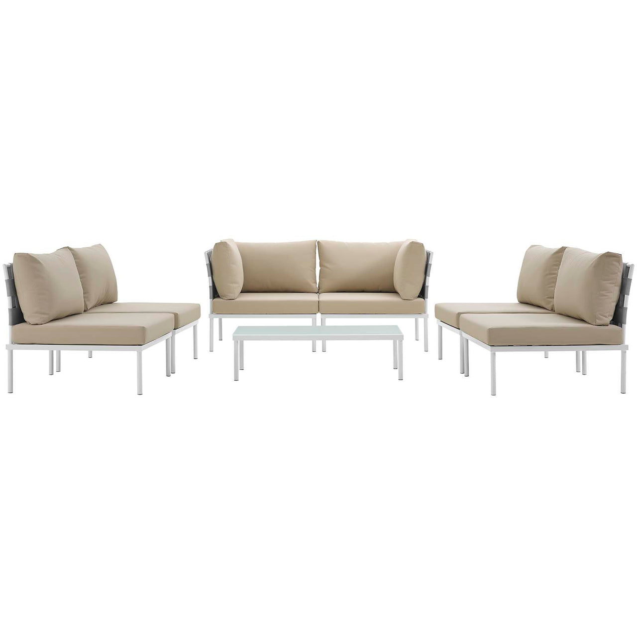 Harmonize 7-Piece Alfresco Sectional Sofa Set, White & Beige