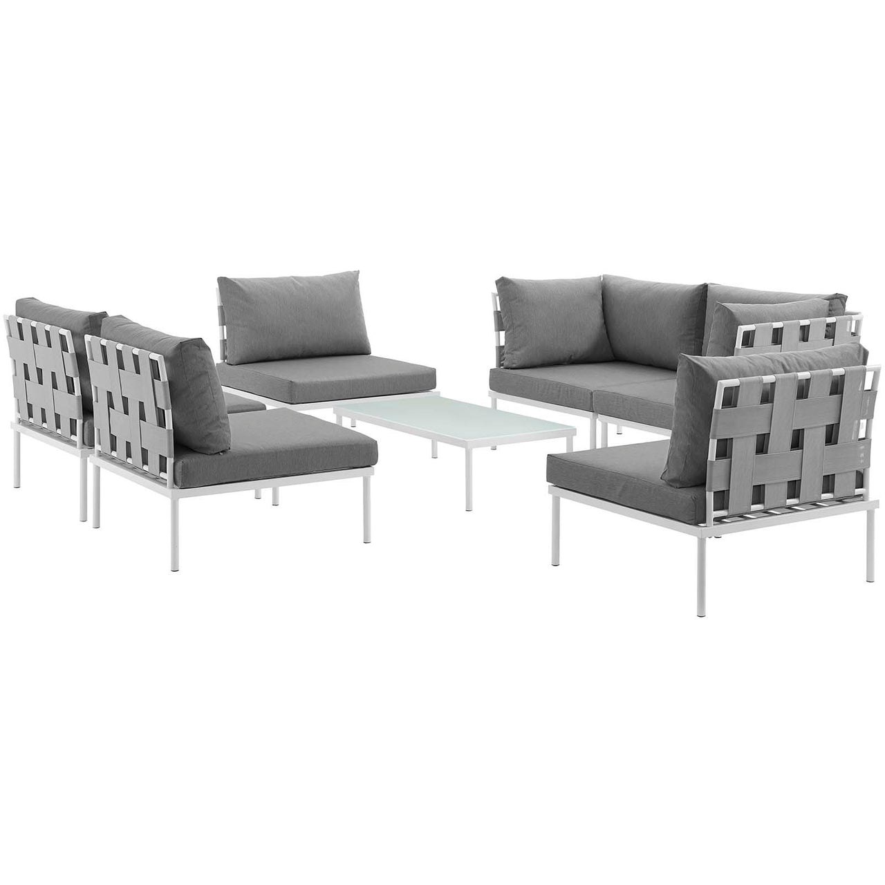 Harmonize 7-Piece Alfresco Sectional Sofa Set, White & Gray