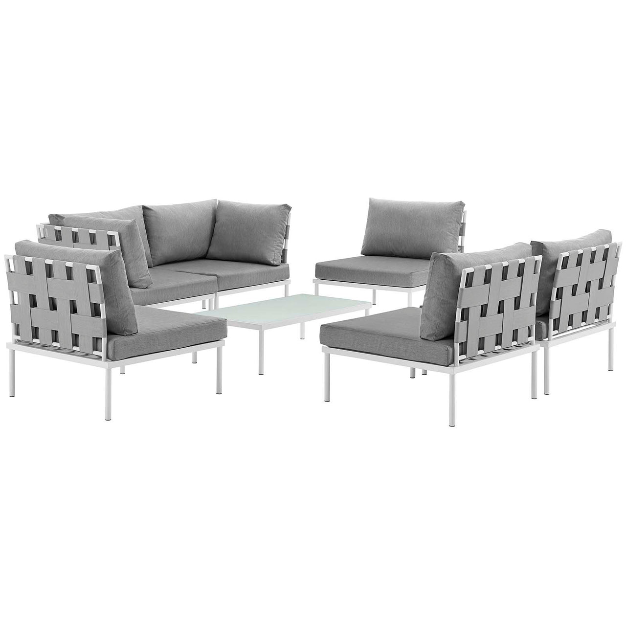 Harmonize 7-Piece Alfresco Sectional Sofa Set, White & Gray