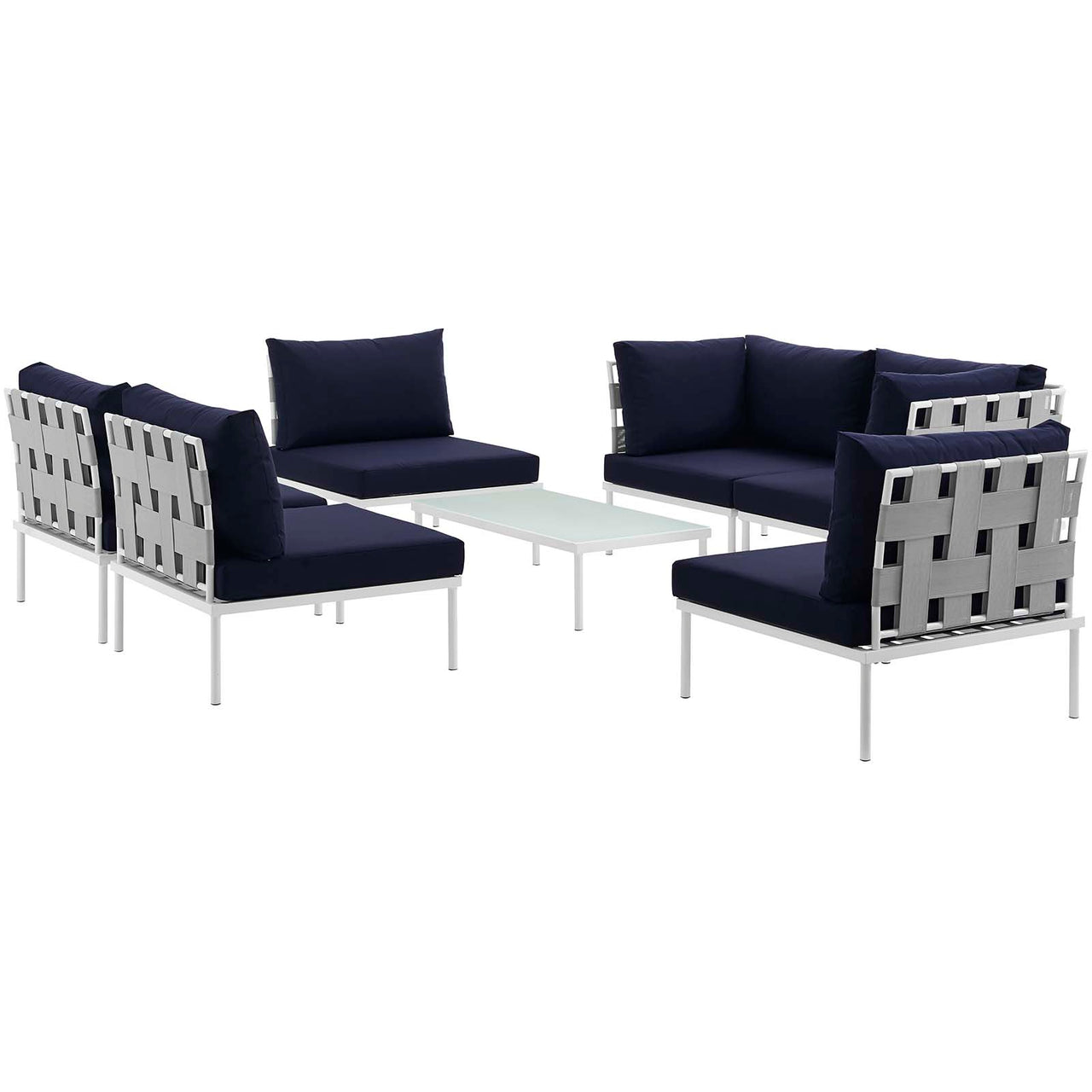 Harmonize 7-Piece Alfresco Sectional Sofa Set, White & Navy