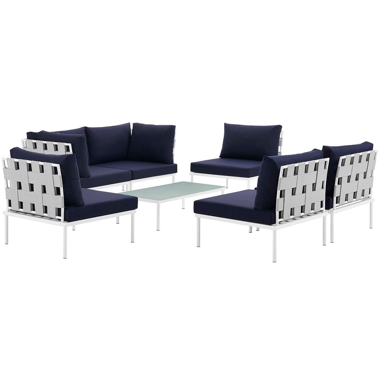 Harmonize 7-Piece Alfresco Sectional Sofa Set, White & Navy
