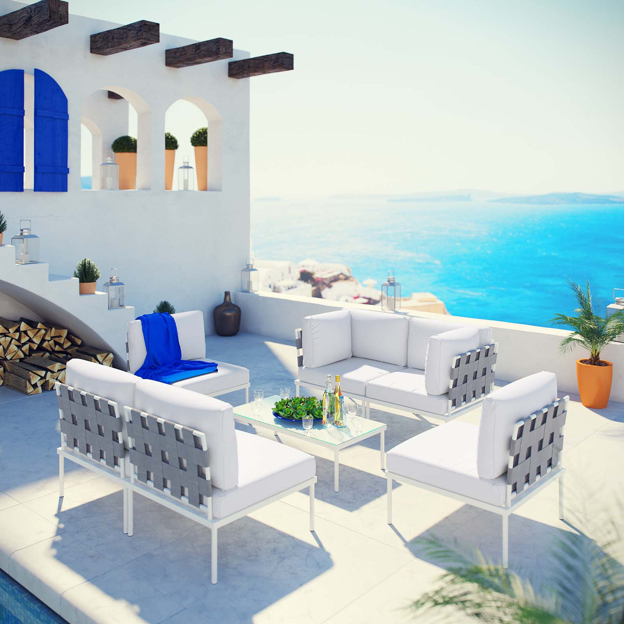 Harmonize 7-Piece Alfresco Sectional Sofa Set, White