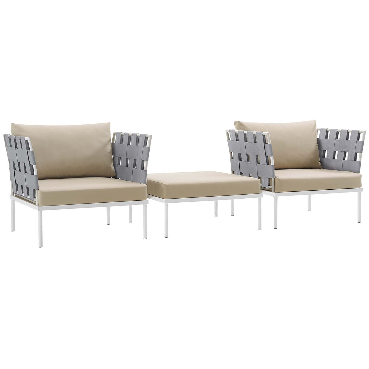 Harmonize 3-Piece Alfresco Sectional Sofa Set, White & Beige