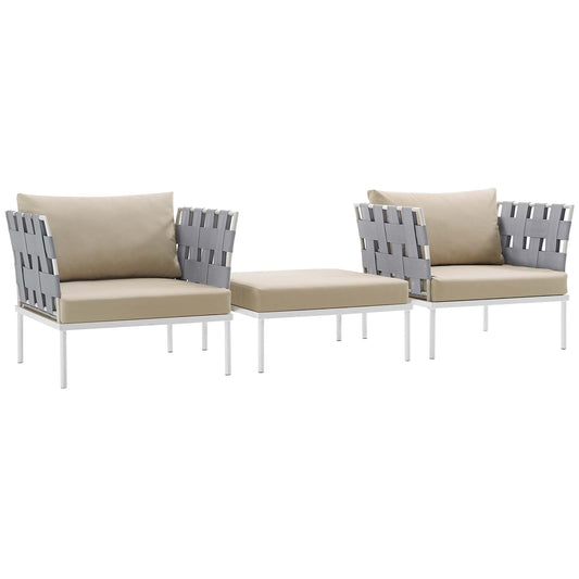 Harmonize 3-Piece Alfresco Sectional Sofa Set, White & Beige