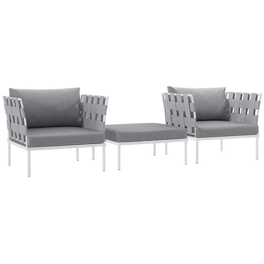 Harmonize 3-Piece Alfresco Sectional Sofa Set, White & Gray