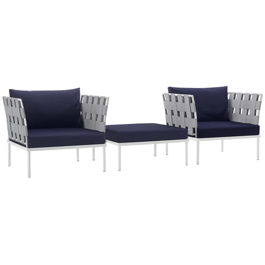 Harmonize 3-Piece Alfresco Sectional Sofa Set, White & Navy