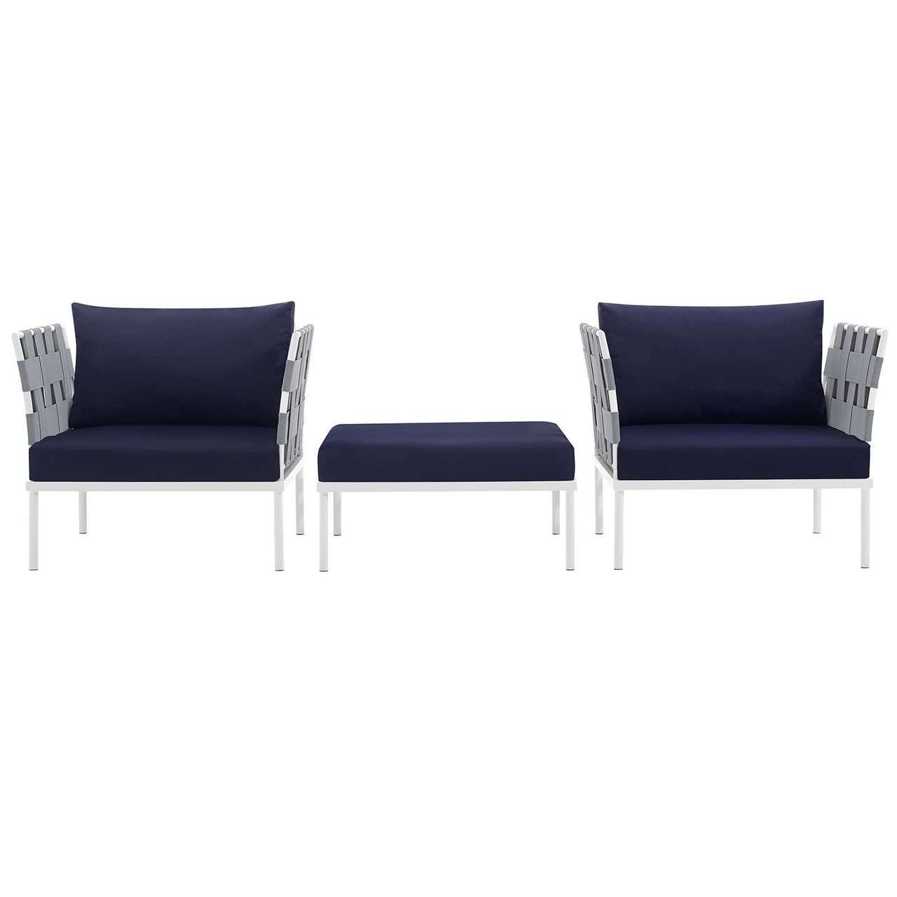 Harmonize 3-Piece Alfresco Sectional Sofa Set, White & Navy