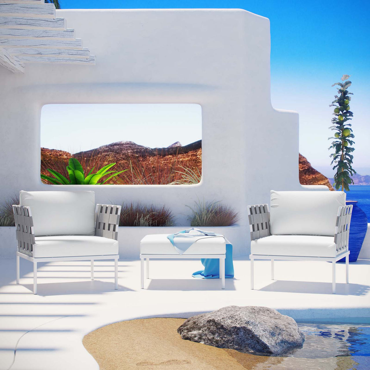 Harmonize 3-Piece Alfresco Sectional Sofa Set, White