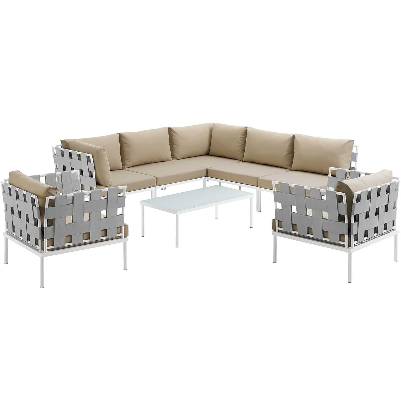 Harmonize 8-Piece Alfresco Sectional Sofa Set, White & Beige