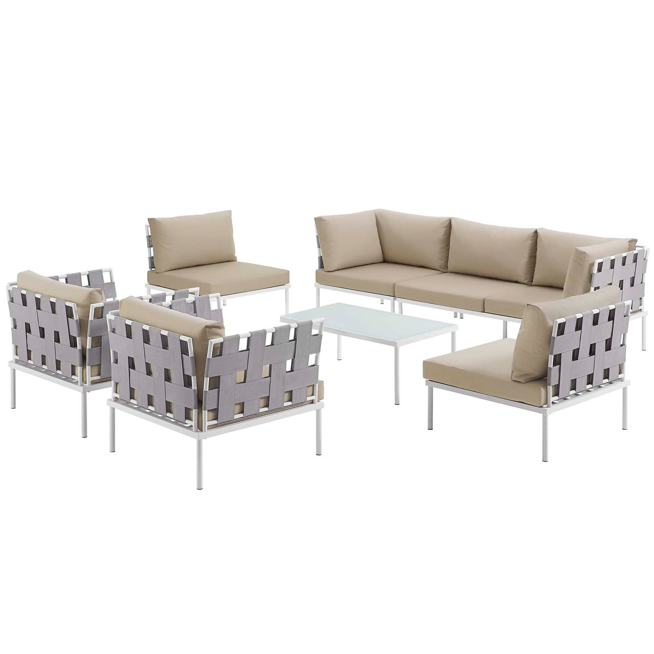 Harmonize 8-Piece Alfresco Sectional Sofa Set, White & Beige