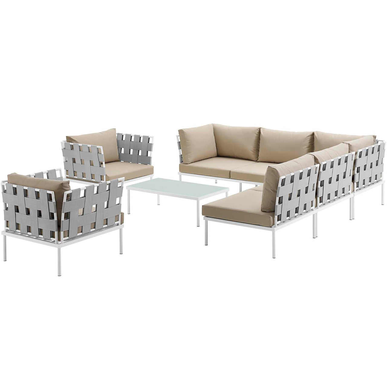 Harmonize 8-Piece Alfresco Sectional Sofa Set, White & Beige