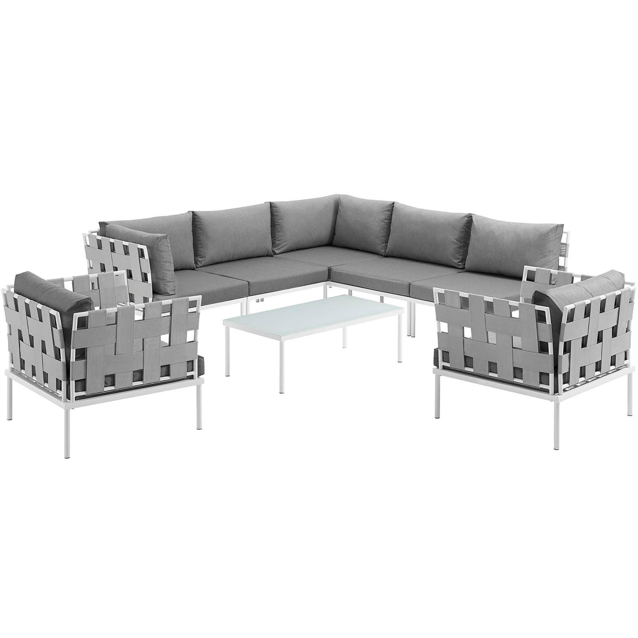 Harmonize 8-Piece Alfresco Sectional Sofa Set, White & Gray