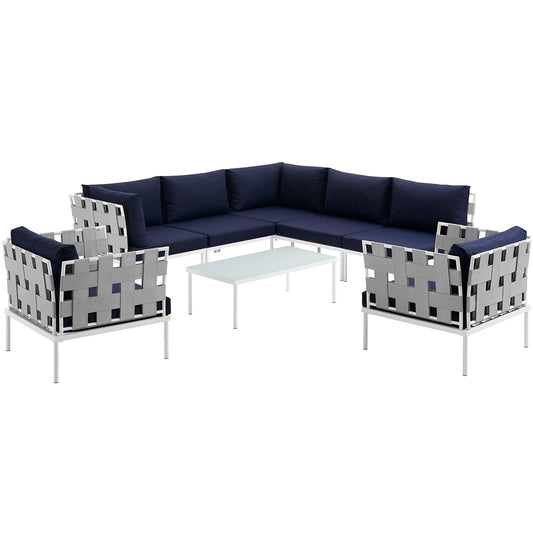 Harmonize 8-Piece Alfresco Sectional Sofa Set, White & Navy