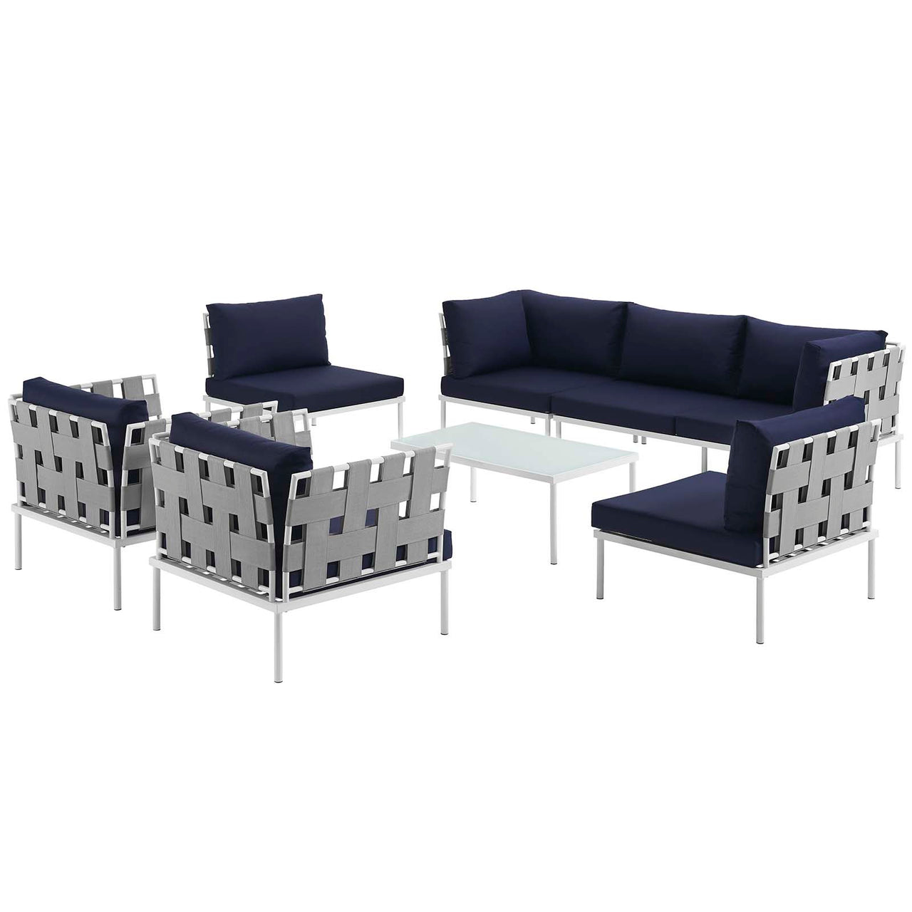 Harmonize 8-Piece Alfresco Sectional Sofa Set, White & Navy