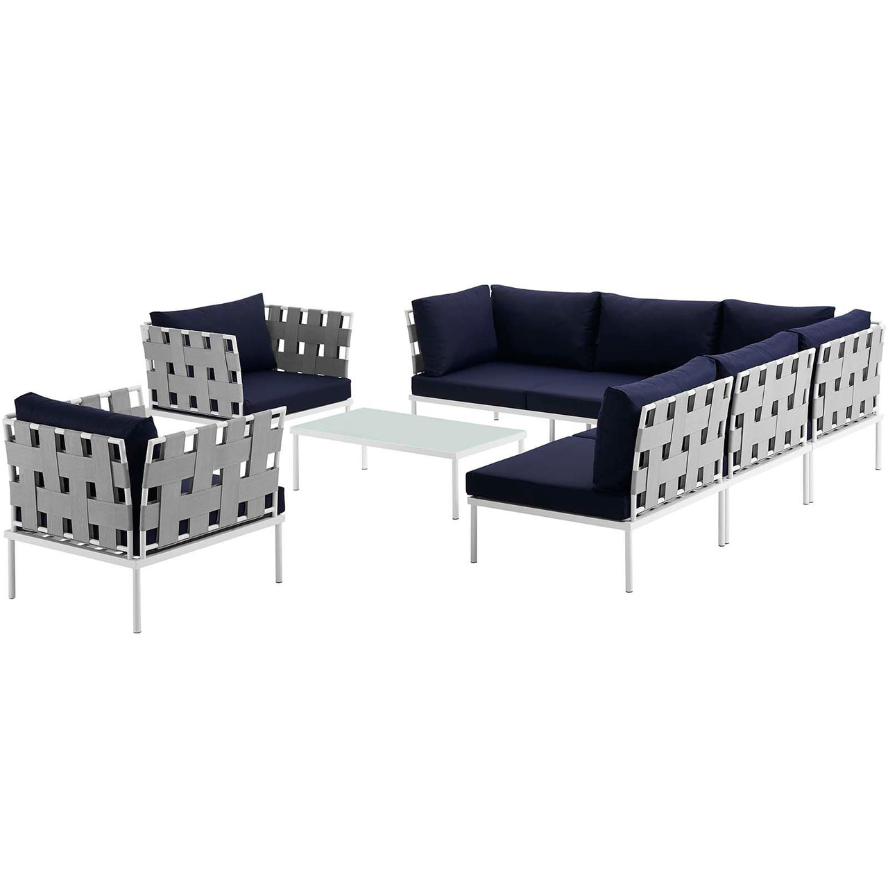 Harmonize 8-Piece Alfresco Sectional Sofa Set, White & Navy
