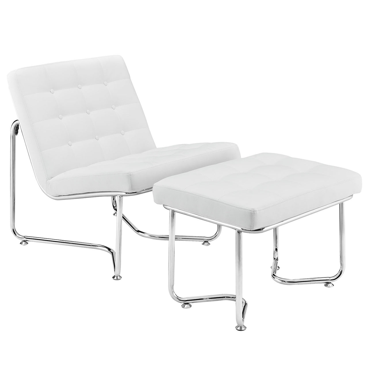 Ambrisse Eco-Leather Lounge Chair w/ Ottoman, White