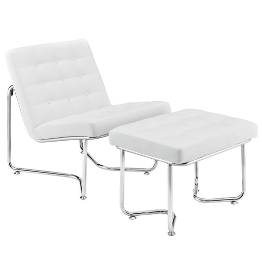 Ambrisse Eco-Leather Lounge Chair w/ Ottoman, White