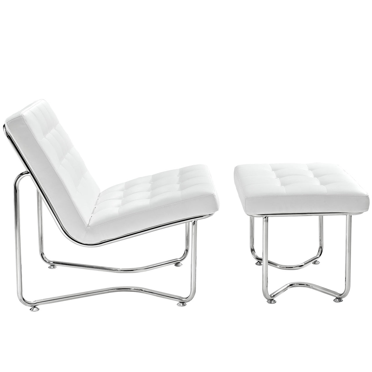 Ambrisse Eco-Leather Lounge Chair w/ Ottoman, White