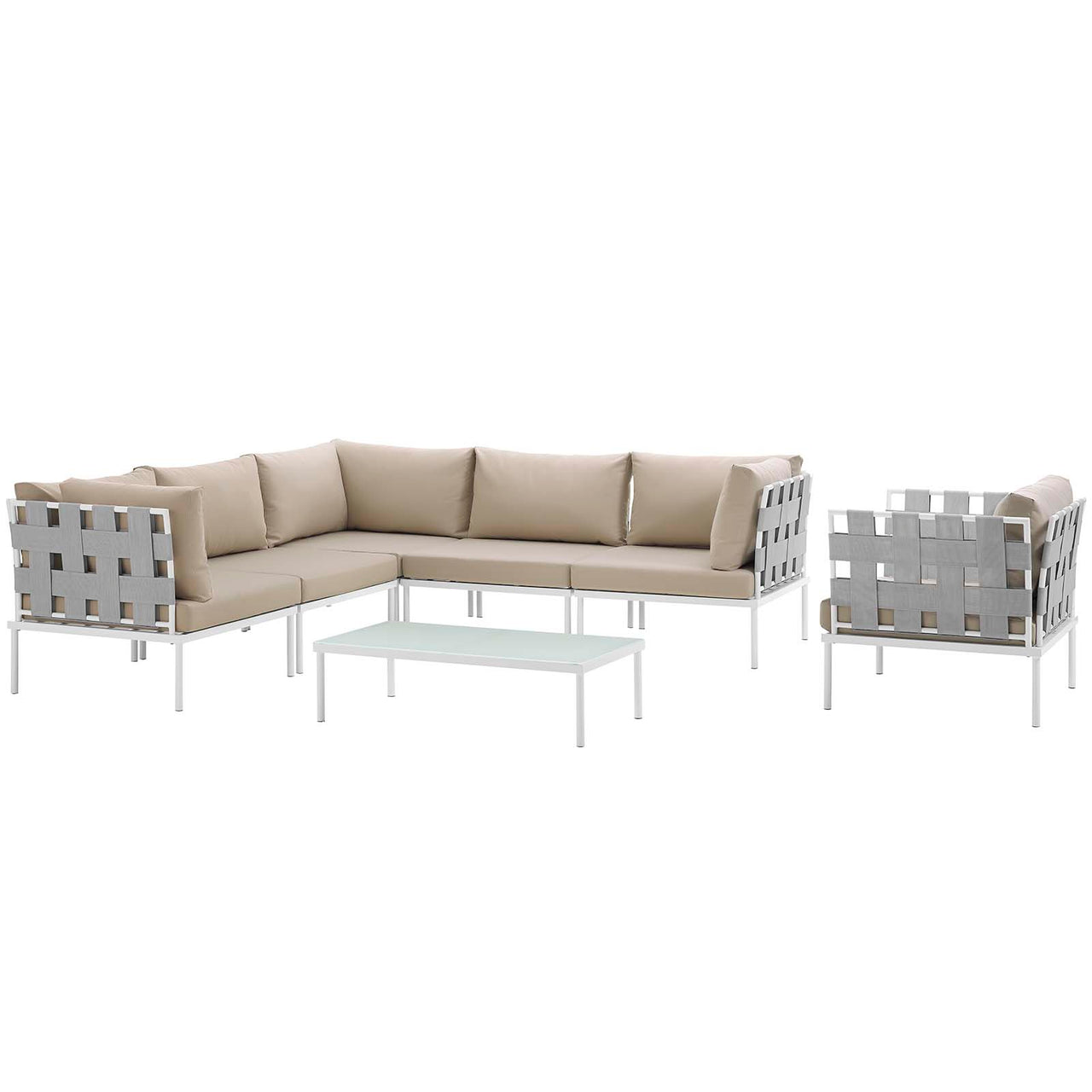 Harmonize 7-Piece Alfresco Sectional Sofa Set, White & Beige