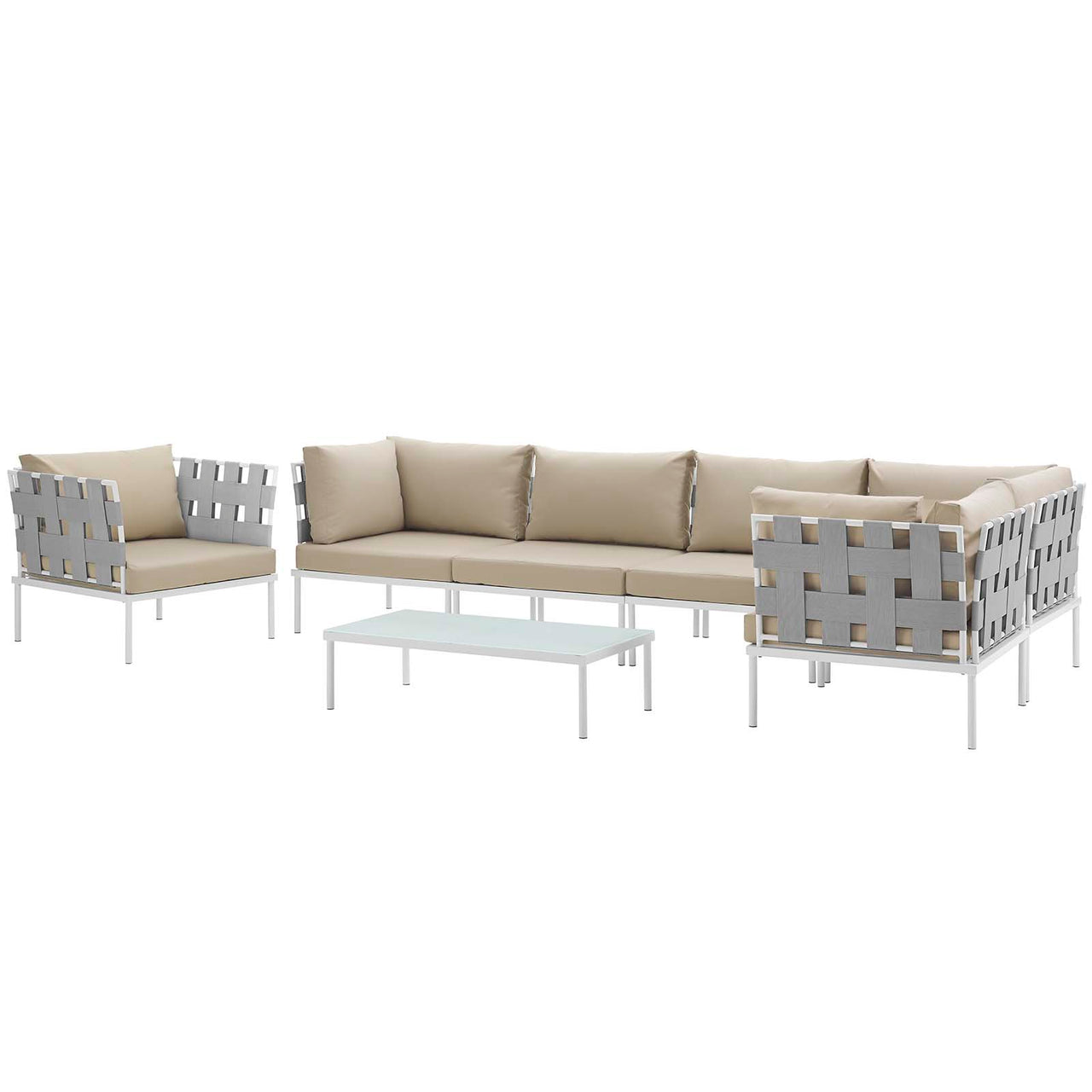 Harmonize 7-Piece Alfresco Sectional Sofa Set, White & Beige