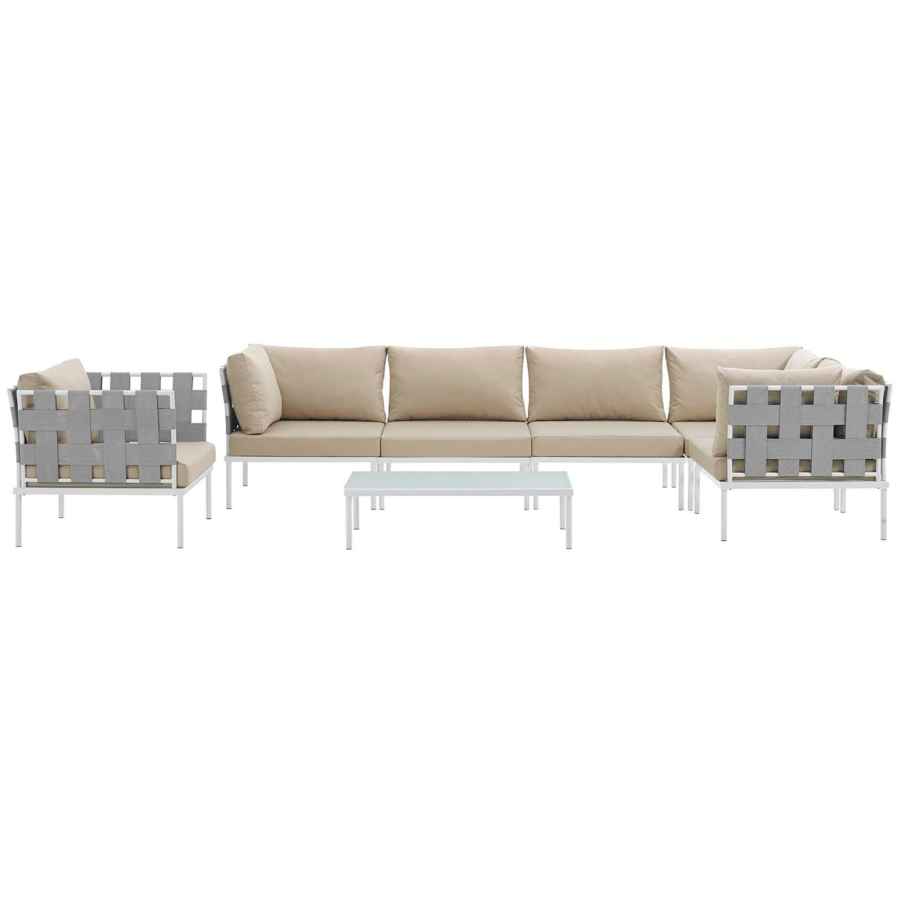 Harmonize 7-Piece Alfresco Sectional Sofa Set, White & Beige