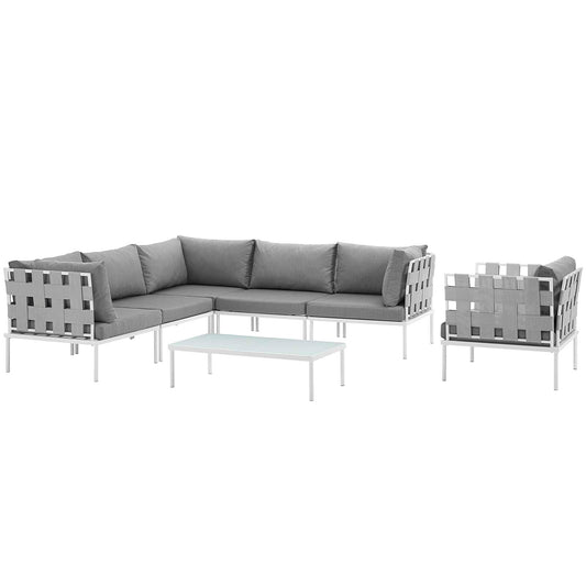 Harmonize 7-Piece Alfresco Sectional Sofa Set, White & Gray