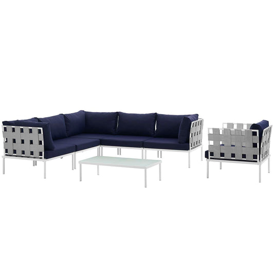 Harmonize 7-Piece Alfresco Sectional Sofa Set, White & Navy