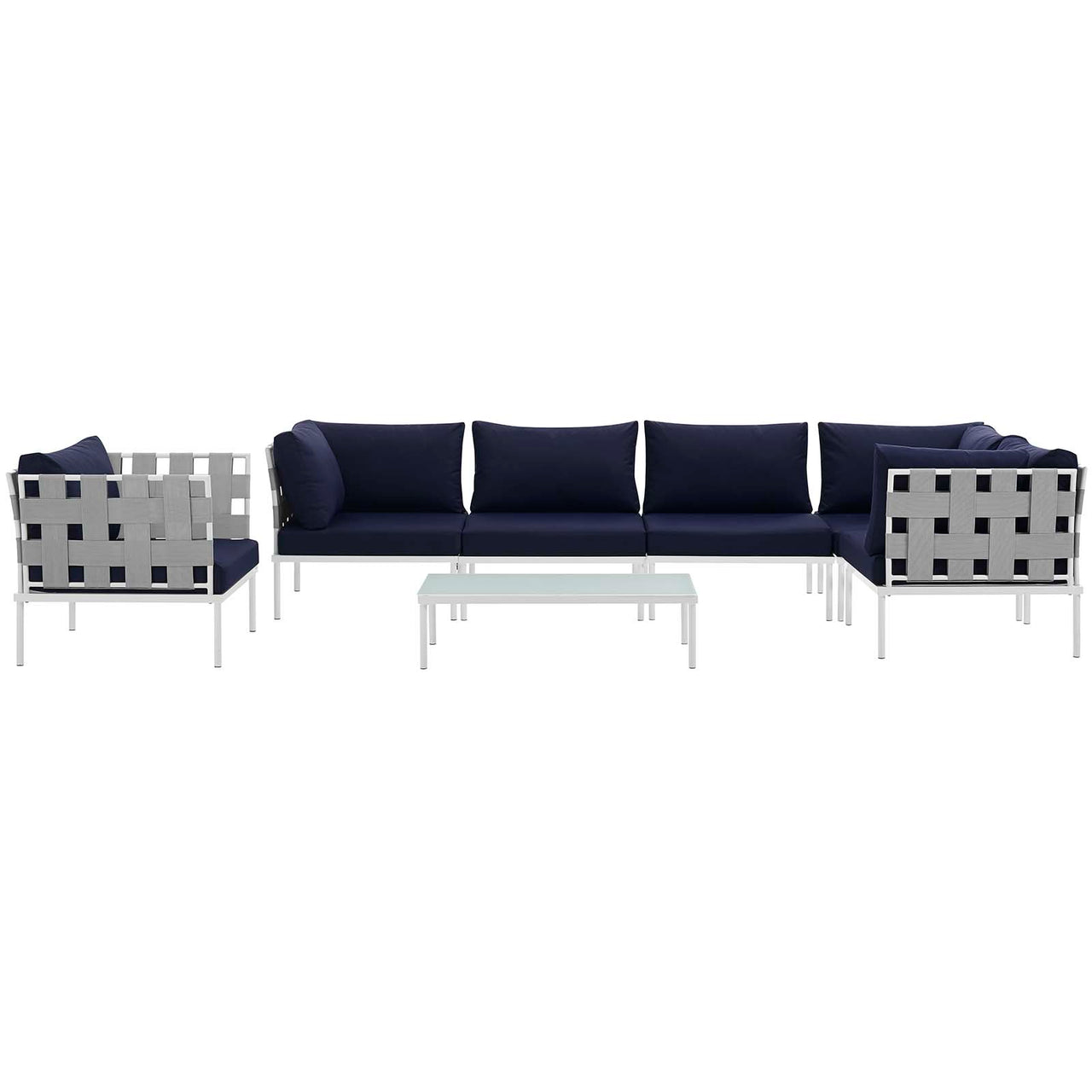 Harmonize 7-Piece Alfresco Sectional Sofa Set, White & Navy