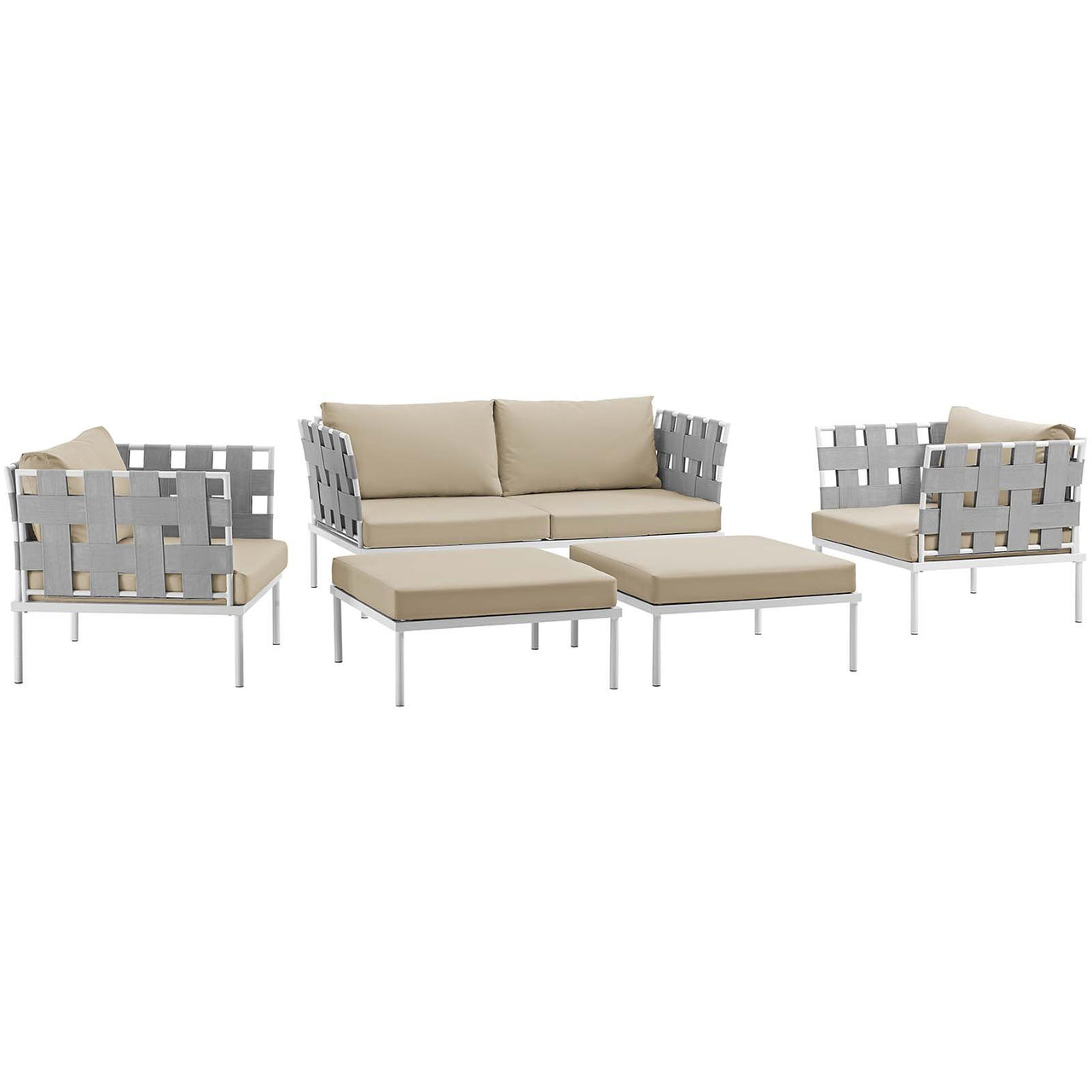 Harmonize 5-Piece Alfresco Sectional Sofa Set, White & Beige