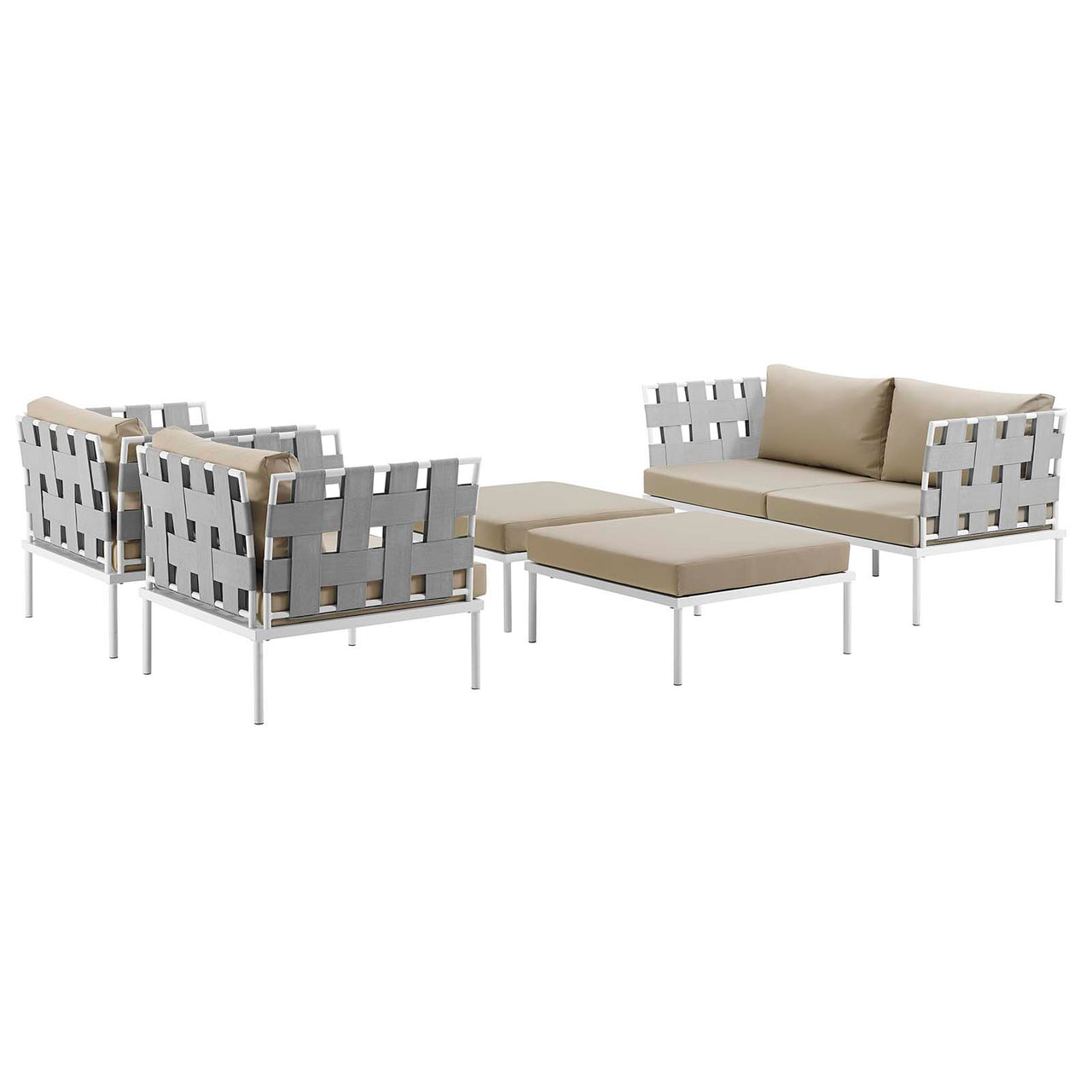 Harmonize 5-Piece Alfresco Sectional Sofa Set, White & Beige