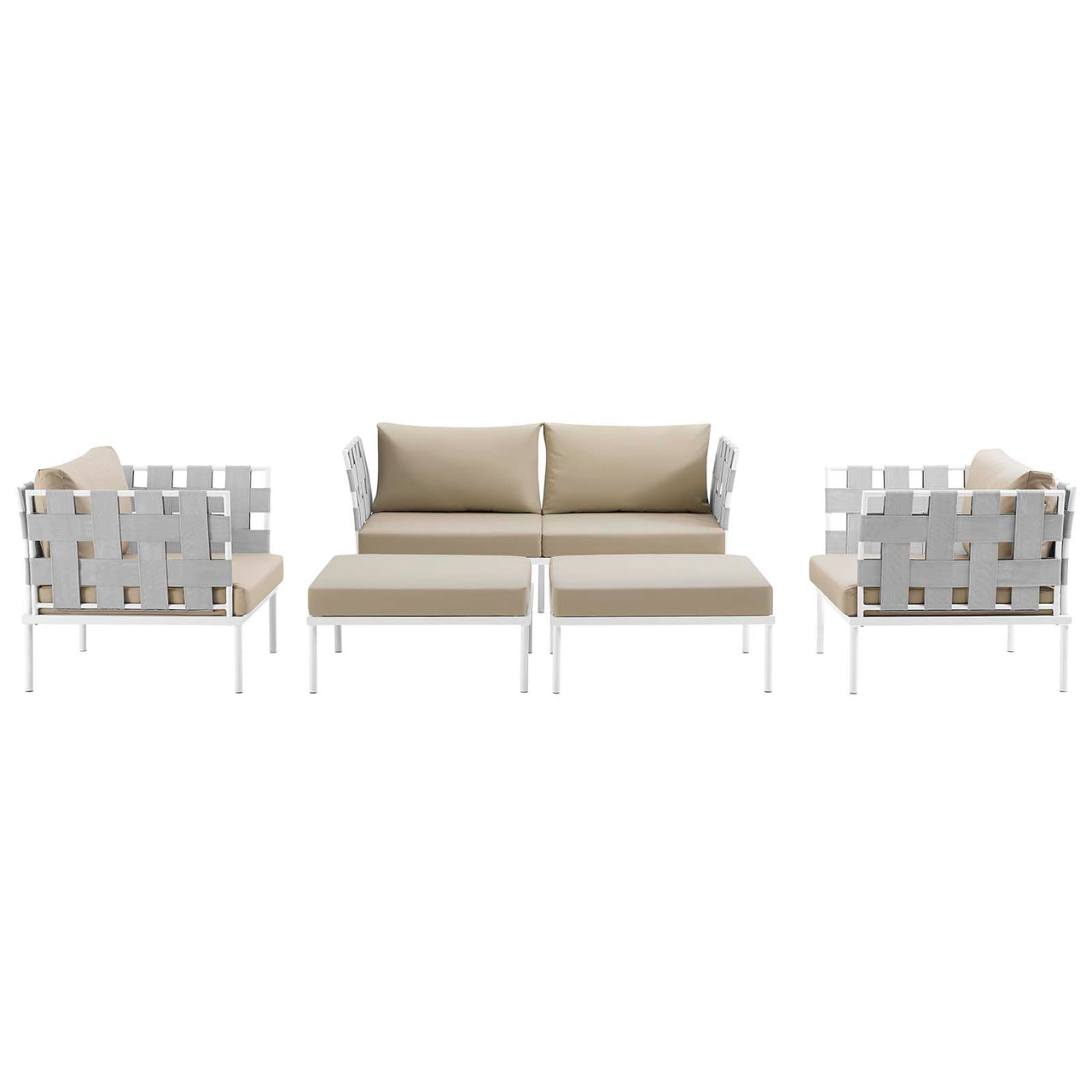 Harmonize 5-Piece Alfresco Sectional Sofa Set, White & Beige