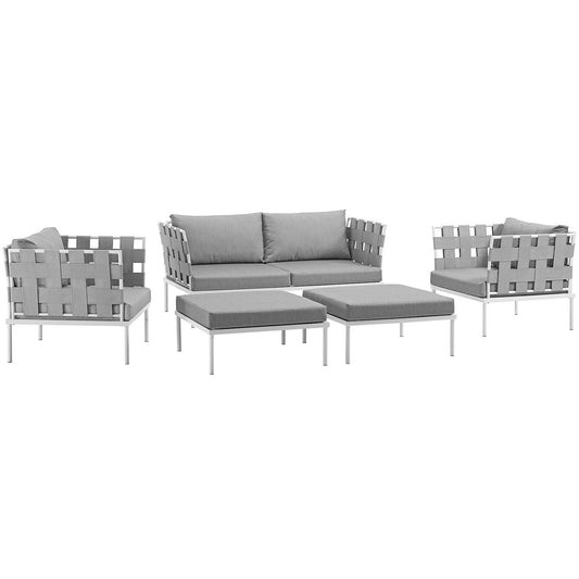Harmonize 5-Piece Alfresco Sectional Sofa Set, White & Gray