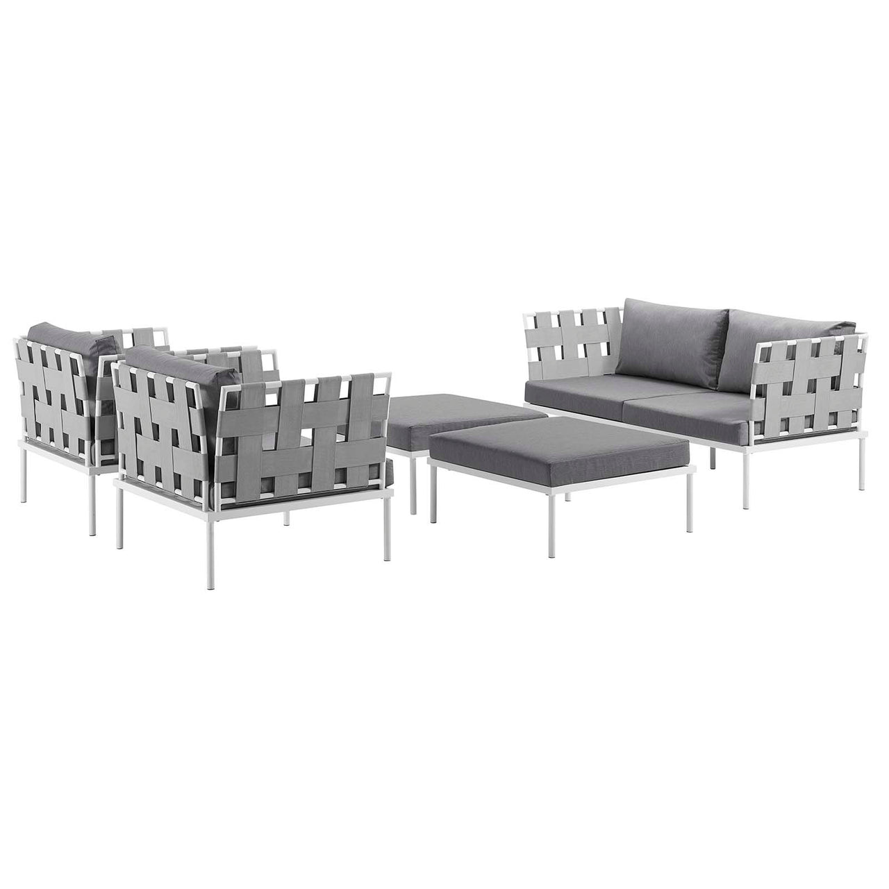 Harmonize 5-Piece Alfresco Sectional Sofa Set, White & Gray