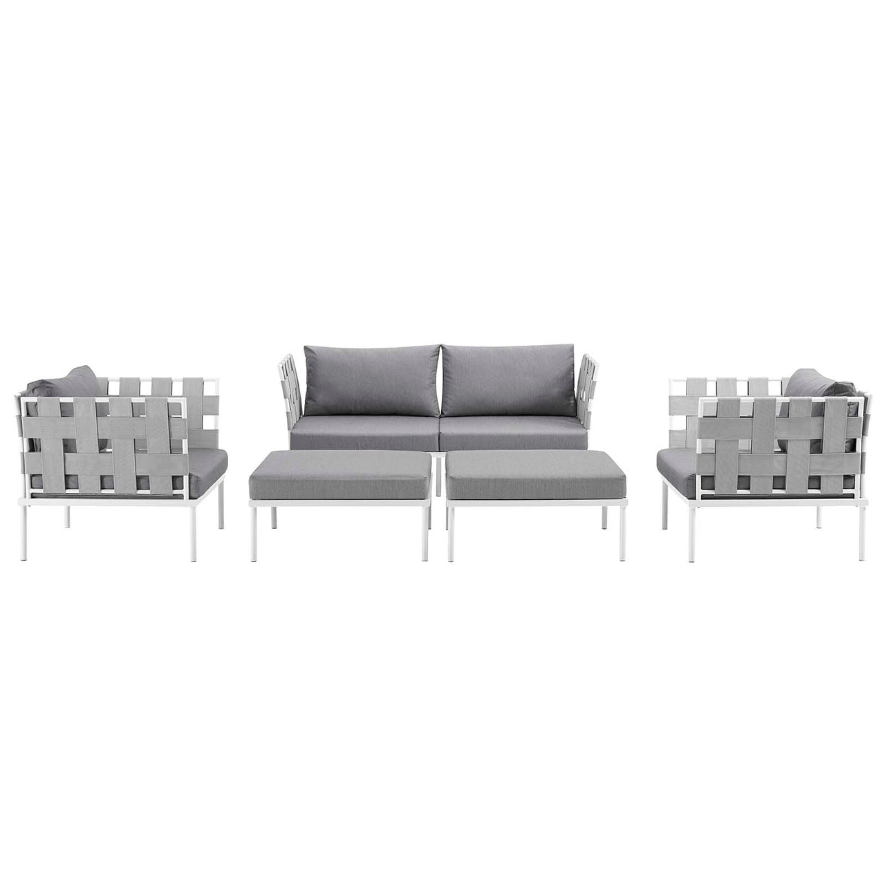 Harmonize 5-Piece Alfresco Sectional Sofa Set, White & Gray