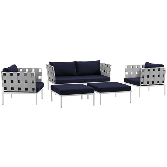 Harmonize 5-Piece Alfresco Sectional Sofa Set, White & Navy