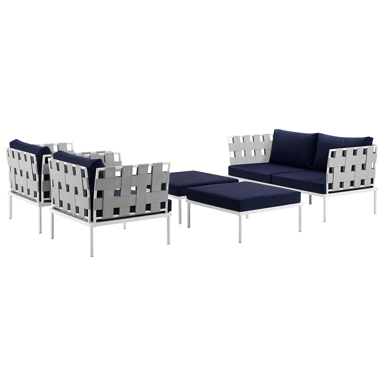Harmonize 5-Piece Alfresco Sectional Sofa Set, White & Navy