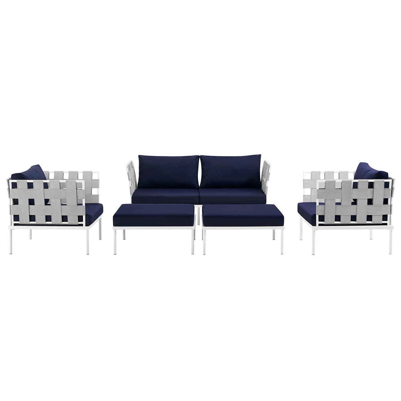 Harmonize 5-Piece Alfresco Sectional Sofa Set, White & Navy