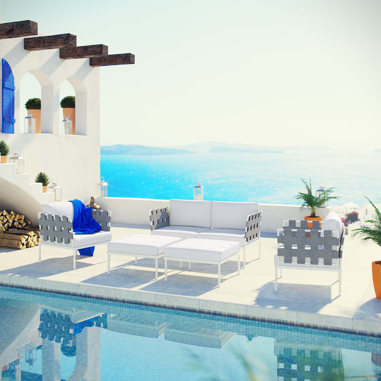 Harmonize 5-Piece Alfresco Sectional Sofa Set, White