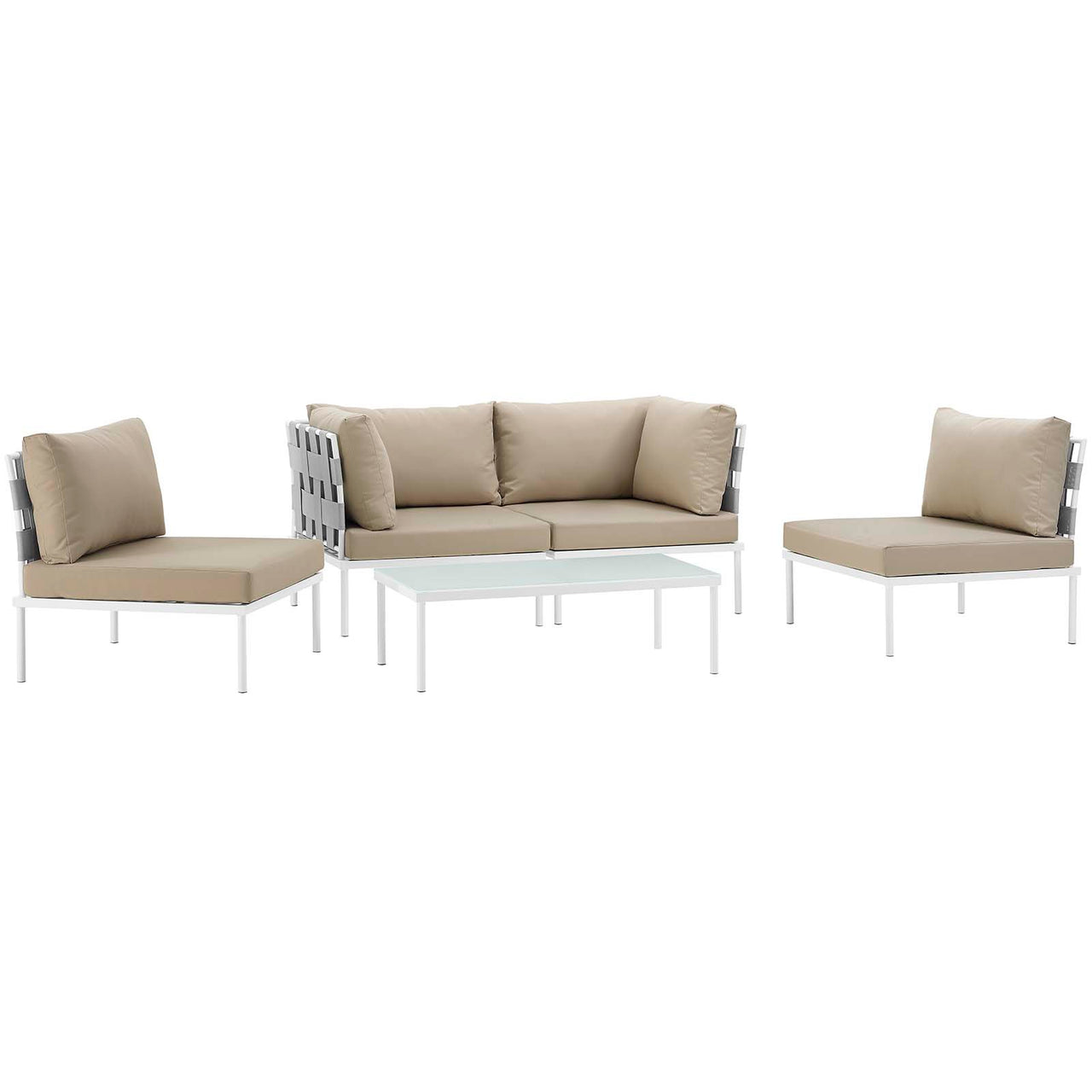 Harmonize 5-Piece Alfresco Sectional Sofa Set, White & Beige