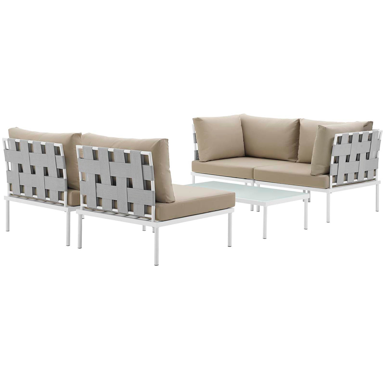 Harmonize 5-Piece Alfresco Sectional Sofa Set, White & Beige