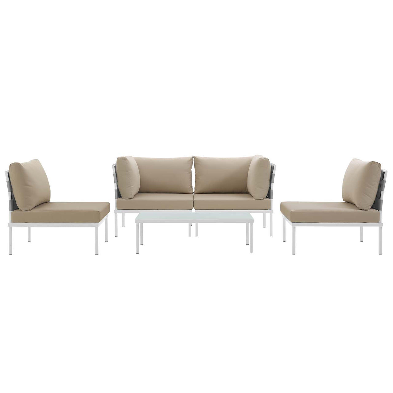 Harmonize 5-Piece Alfresco Sectional Sofa Set, White & Beige