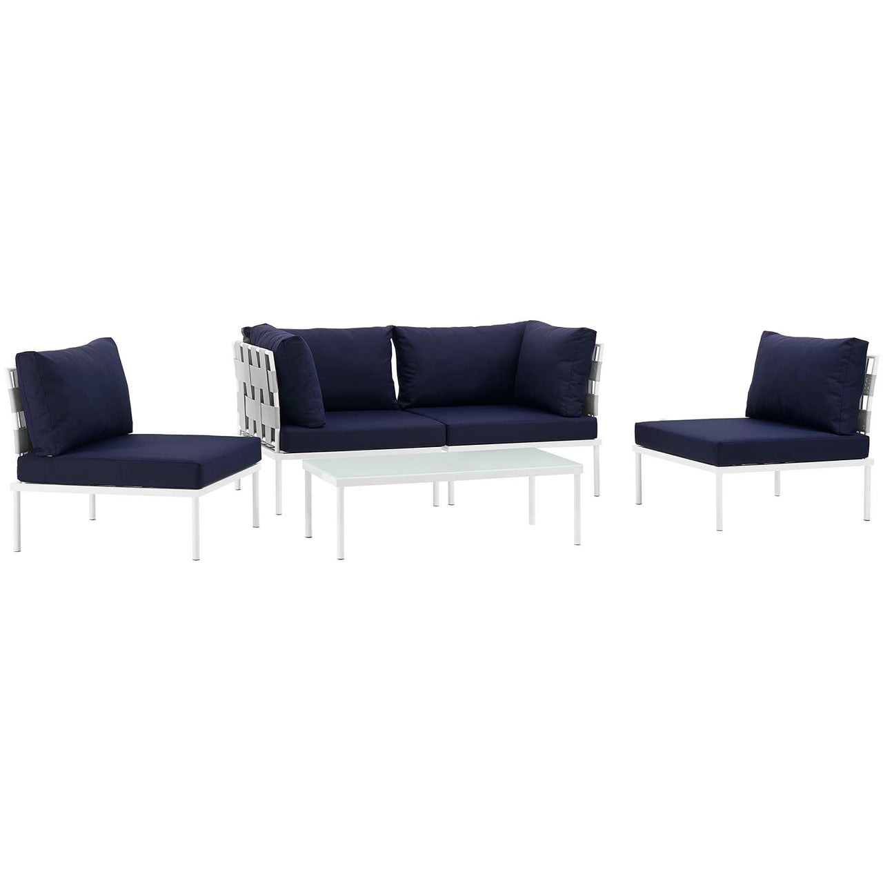 Harmonize 5-Piece Alfresco Sectional Sofa Set, White & Navy