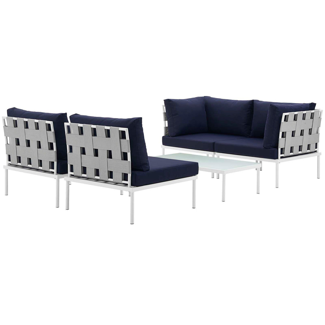 Harmonize 5-Piece Alfresco Sectional Sofa Set, White & Navy