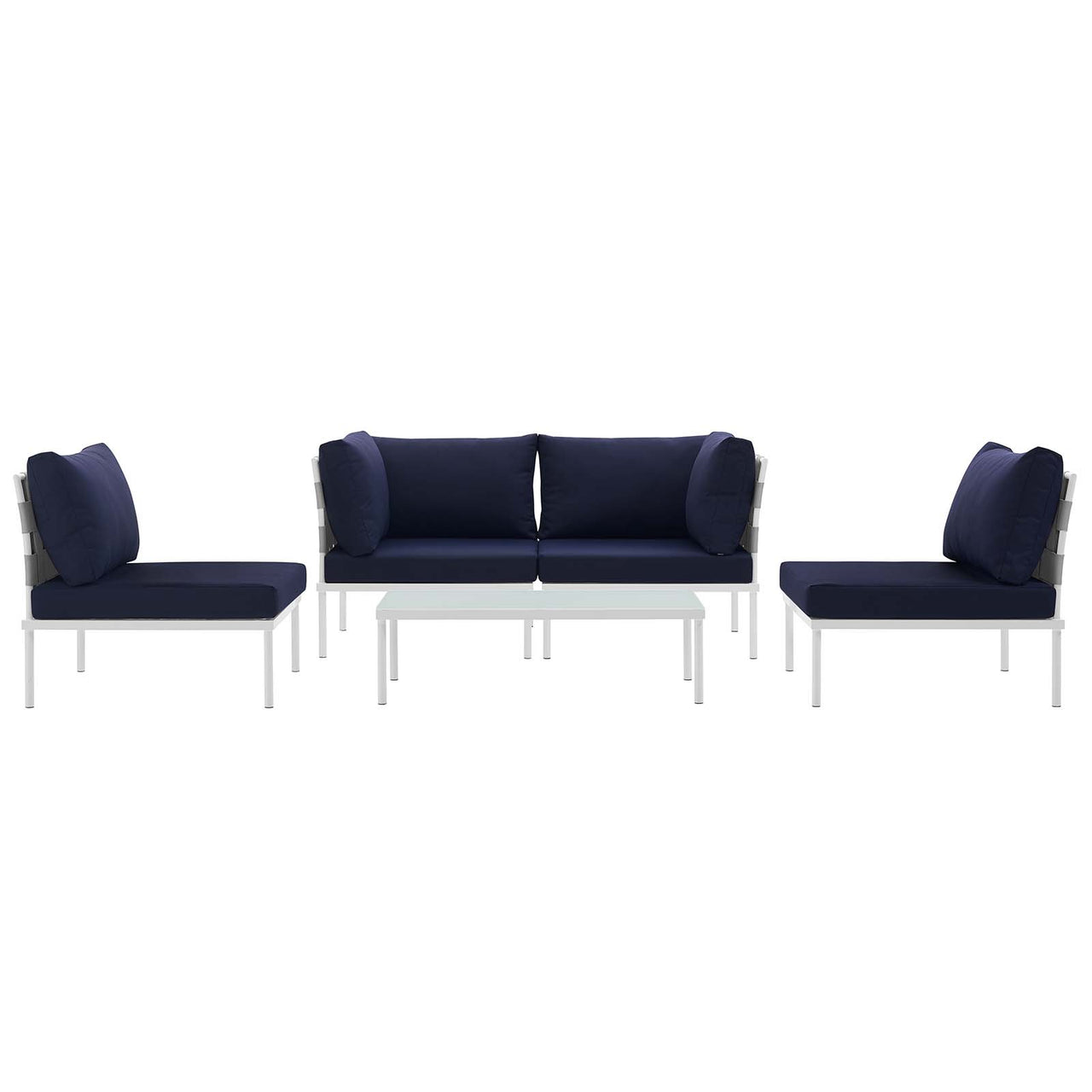 Harmonize 5-Piece Alfresco Sectional Sofa Set, White & Navy