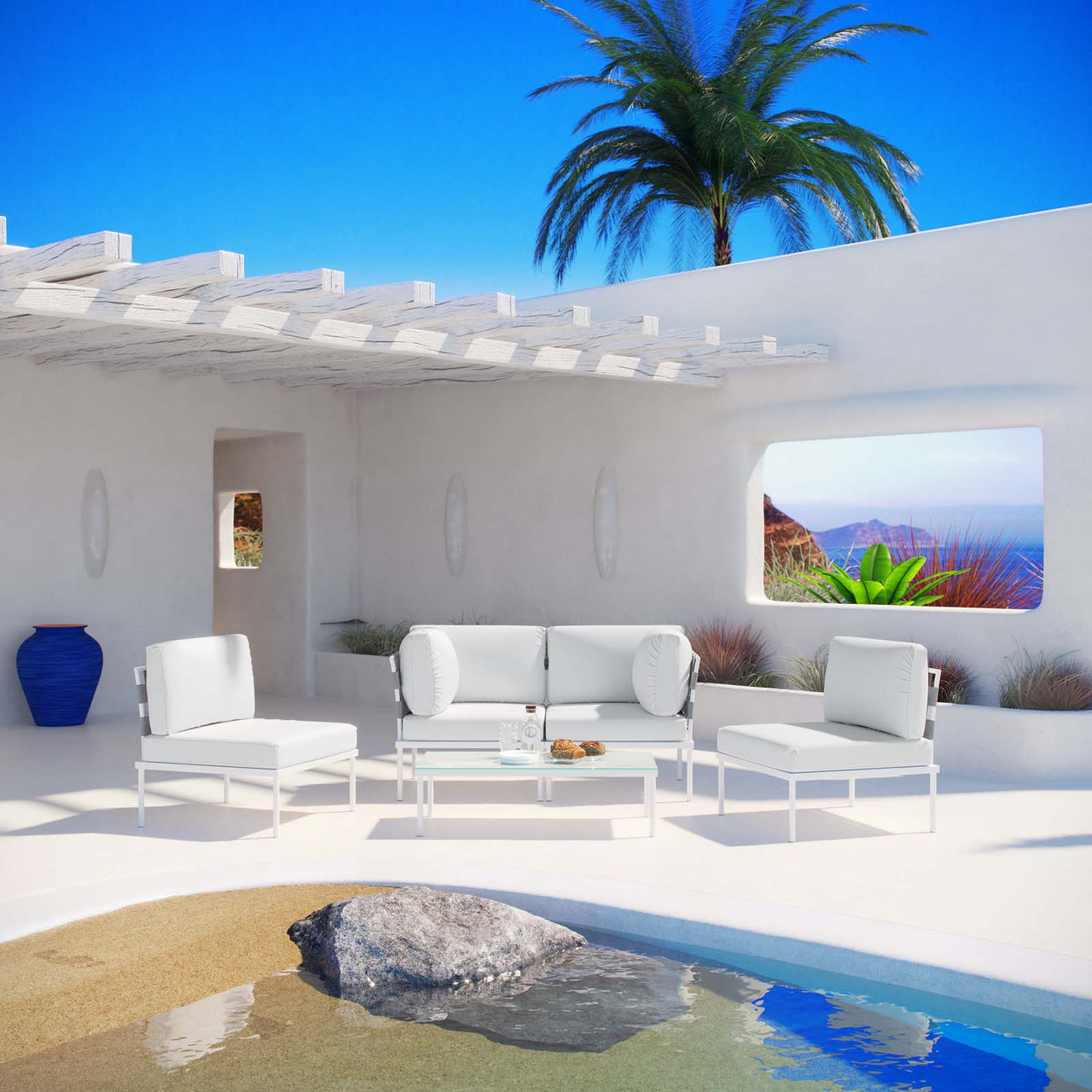 Harmonize 5-Piece Alfresco Sectional Sofa Set, White